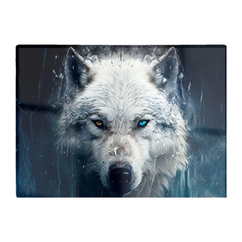 Image of Warren Reed Designer White Wolf Face Splashart Glass Chopping Board