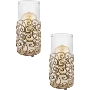 Image of 2 PACK Table Lamp Desk Light Brown Patina Pattern & Glass Shade 1x 60W E27