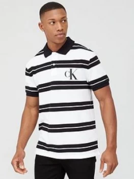 Image of Calvin Klein Jeans Big Monogram Striped Polo Shirt - Black/White, Size S, Men