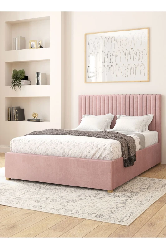 Image of Aspire Aspire Grant Electric Adjustable Bed Upholstered in Plush Velvet Fabric with Pocket Sprung Mattress UK Made in Light Pink Size: Single Light