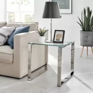 Image of Furniture Box Miami Modern Furniture Box Clear Glass And Chrome Metal Side End Table