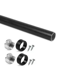 Image of Moderix Wardrobe Rail Round Aluminium Black Finish with End Supports - Size 800m