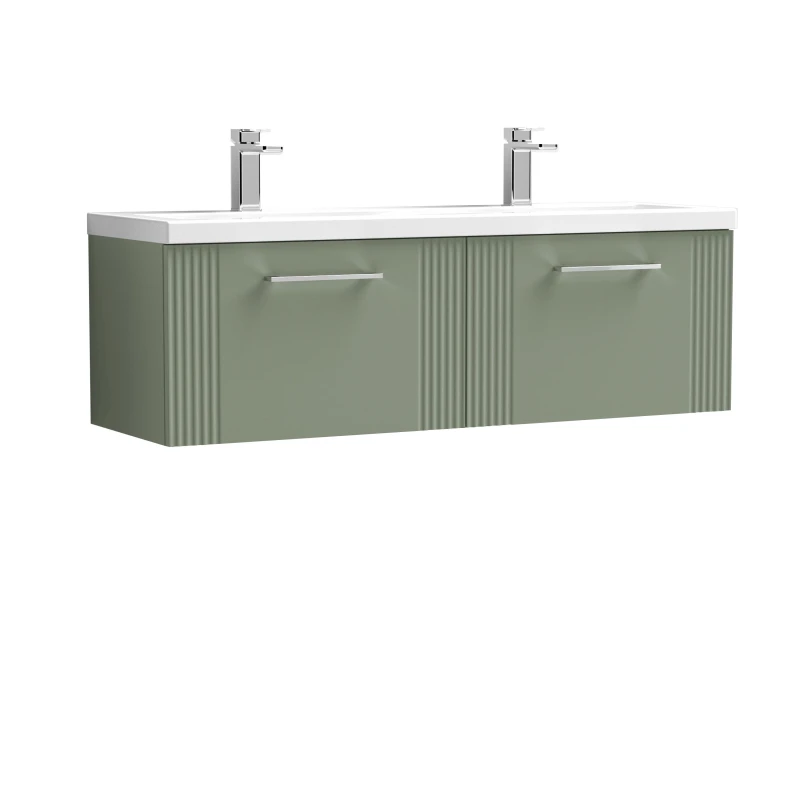 Image of Balterley 2 Drawer Wall Hung Vanity Unit Double Ceramic Basin Green 1200mm Green