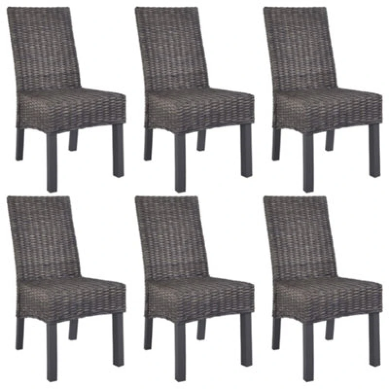 Image of Vidaxl Dining Chairs 6 Pcs Brown Kubu Rattan And Mango Wood Dining Chairs