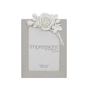 Image of 5" x 7" - Impressions Grey Resin Photo Frame with Rose