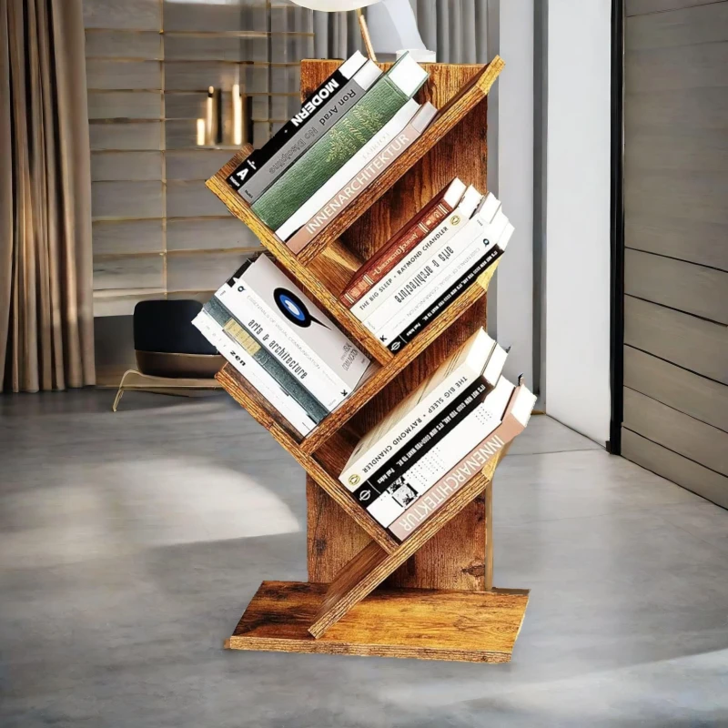 Image of Rafaelo Mobilia 4 Tree Book Shelf Free-Standing Industrial Rustic Brown Brown Unisex
