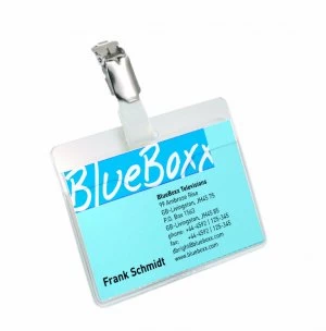 Image of Durable Clip On Landscape Name Badge 60x90mm Pack of 25 8106
