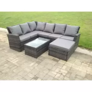 Image of Fimous 6 Seater Outdoor Dark Grey Rattan Lounge Complete Sofa Set with Coffee Table and Footstool