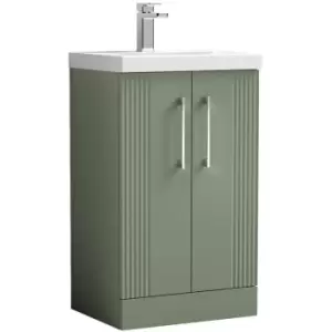 Image of Deco Satin Green 500mm 2 Door Vanity Unit with 40mm Profile Basin - DPF823A - Satin Reed Green - Nuie