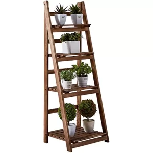 Image of Outsunny 4-Tier Wooden Plant Shelf Foldable Plant Pots Holder Stand Indoor Outdoor 45L x 35W x 108H cm