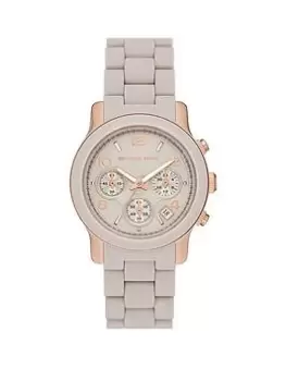 Image of Michael Kors Runway Rose Gold Bezel Chronograph Silicone Bracelet Ladies Watch