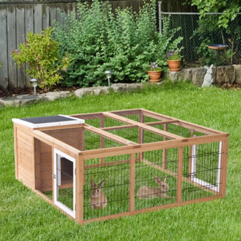 Image of Pawhut Rabbit Hutch, Guinea Pig House Outdoor Cage W/openable Top, Yellow