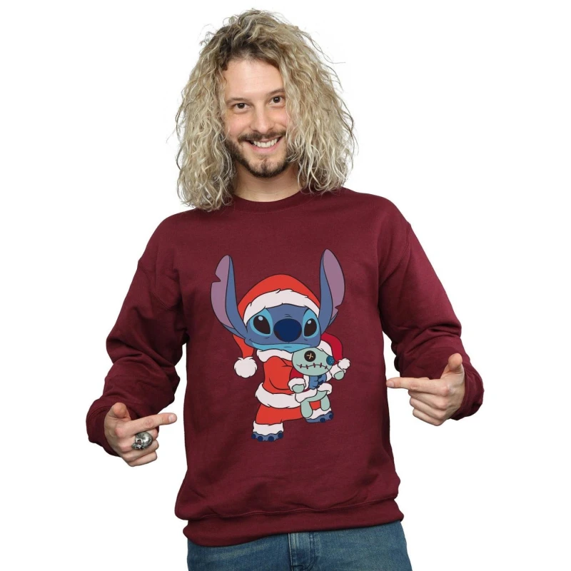 Image of Disney Men Lilo And Stitch Stitch Christmas Sweatshirt in Burgundy Size: Small Burgundy S Male 5059400309621