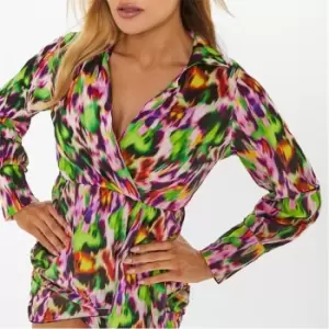 Image of I Saw It First Printed Drape Front Mini Dress - Green