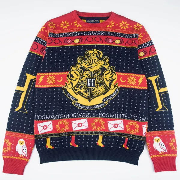 Image of Harry Potter Back To Hogwarts Knitted Christmas Jumper - M