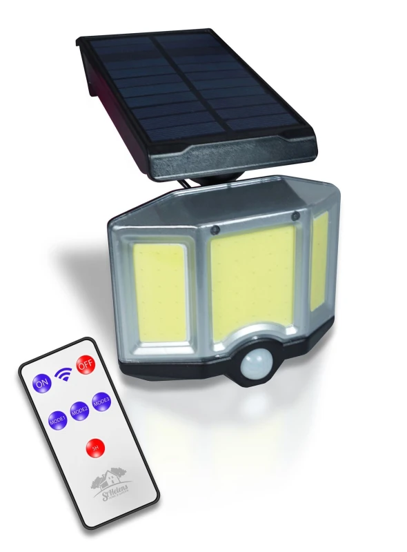 Image of LED Solar Security Wall Light with Remote Control, Dusk/Dawn Mode and PIR Motion Sensor ELV-103055 Flood Light