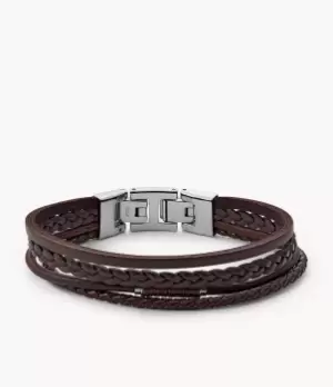 Image of Fossil Men Vintage Casual Brown Leather Multi Strand Bracelet