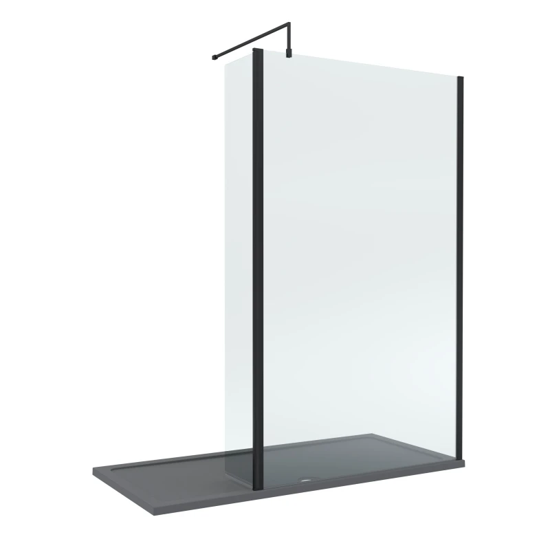 Image of Balterley 8mm Glass Wetroom Screen, Return Matt Black & Grey Tray 1700 x 700mm Black Unisex