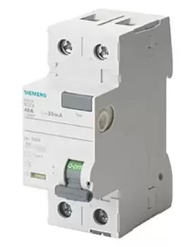 Image of Siemens, 40A Instantaneous RCD, Trip Sensitivity 30mA, Type A, DIN Rail