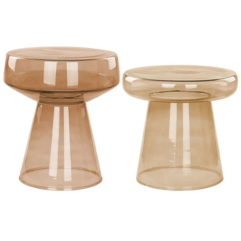 Image of Beliani Set Of 2 Side Tables Laguna/caldera Glass Golden Brown