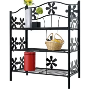 Image of Metal Shelf Black 3 Shelves with Flowers