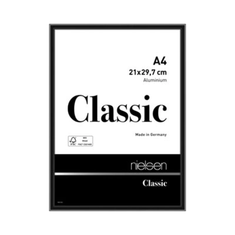 Image of Nielsen Classic Polished Black Aluminium Picture Frame A4, 21X29.7Cm - With Float Glass And Push/turn Clips