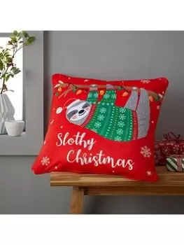 Image of Catherine Lansfield Living Slothy Christmas Cushion Red