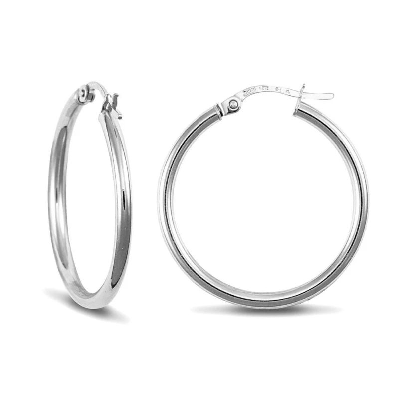 Image of Jewelco London Sterling Silver Polished Hoop Earrings - 2mm - 2.4cm - AER009C Silver female
