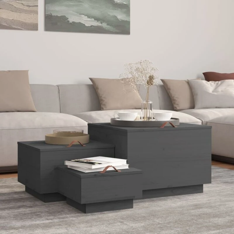 Image of vidaXL Storage Boxes With Lids 3 Pcs Grey Solid Wood Pine, Grey 818247