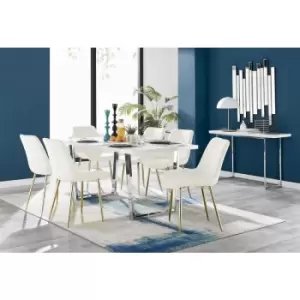 Image of Kylo White High Gloss Dining Table & 6 Cream Pesaro Gold Leg Chairs