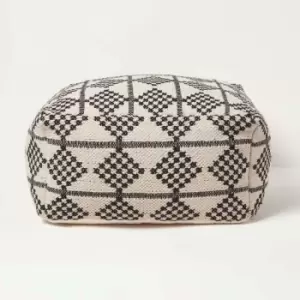Image of Adana Handwoven Textured Natural & Black Pouffe Bean Cube - Natural, Black - Homescapes
