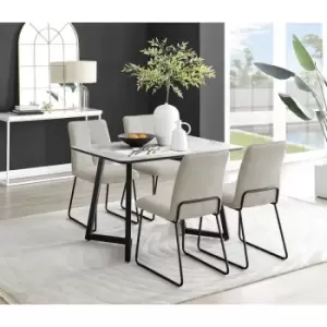 Image of Furniturebox Carson White Marble Effect Recatngular 120cm Dining Table & 4 Taupe Halle Fabric Chairs
