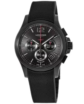 Image of Longines Conquest V.H.P. Black Chronograph Dial Rubber Strap Mens Watch L3.717.2.56.9 L3.717.2.56.9