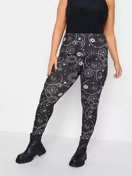 Image of Yours Yours Celestial Moon Leggings, Black, Size 14, Women