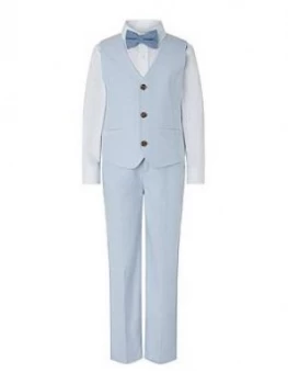 Image of Monsoon Boys Ollie Oxford 4 Piece Suit Set - Pale Blue
