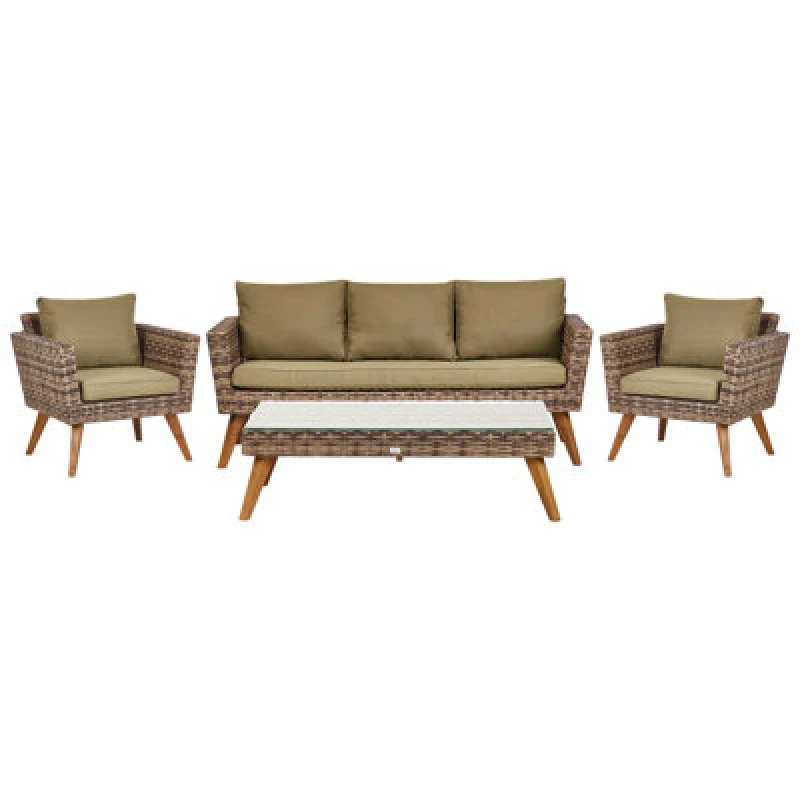 Image of Beliani Garden Lounge Set With Table 5 Seater Vittoria Xl Pe Rattan Olive Green