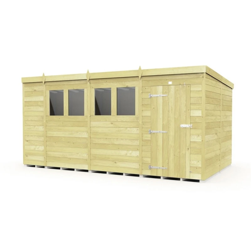 Image of Buttercup Farm 15 x 8 Feet Pent Shed - Single Door W/ Windows - L231 x W454 x H201cm in Brown Brown Unisex