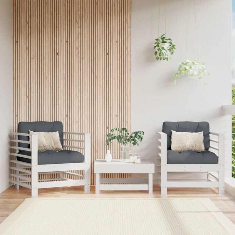 Image of VIDAXL Garden Chairs with Cushions 2 pcs White Solid Wood Pine Vidaxl 8720845802783