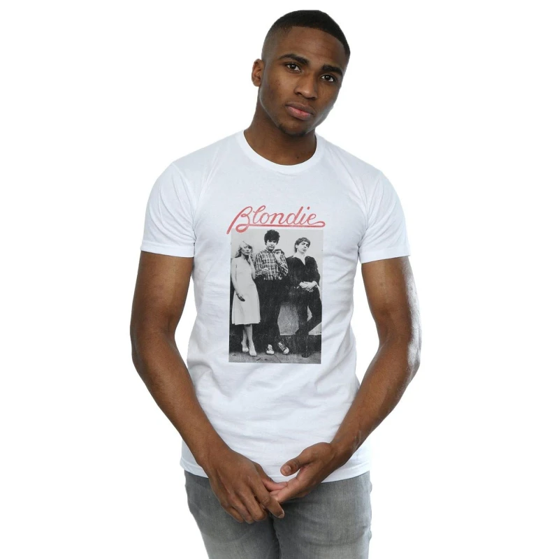 Image of Blondie Blondie Men Distressed Band T-Shirt in White Size: Small White S Male 5059114071999