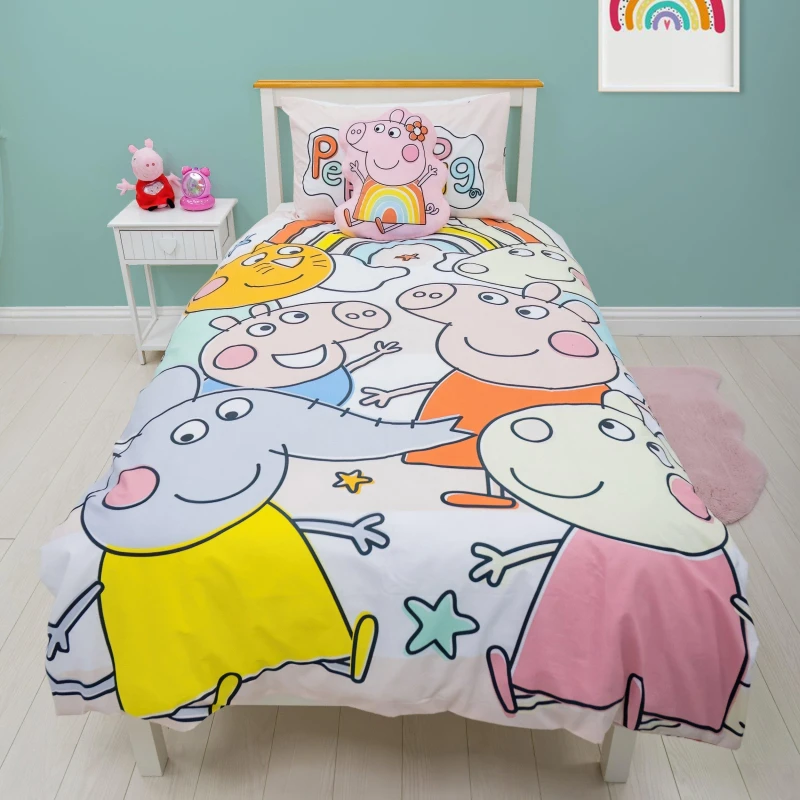 Image of Peppa Pig Playful Single Panel Duvet And Pillowcase Set