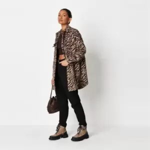 Image of Missguided Animal Shacket - Brown