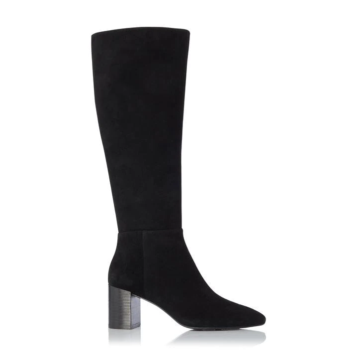 Image of Dune Black Suede 'Santie' Mid Block Heel Knee High Boots - 3