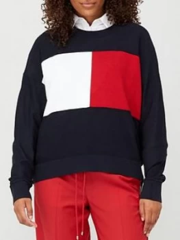Image of Tommy Hilfiger Icon Flag Crew Neck Sweater - Navy