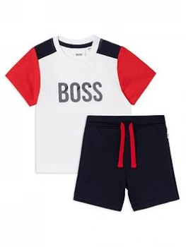 Image of Hugo Boss Logo T-Shirt and Bermuda Shorts Set White/Navy Size 3-6 Months Boys