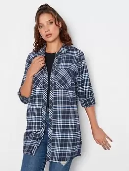 Image of Long Tall Sally Navy Check Boyfriend Shirt, Navy, Size 18, Women