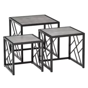 Image of HOMCOM Set Of 3 Nesting Coffee Tables Square End Tables With Metal Frame Grey