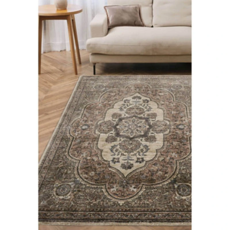 Image of Melrose Traditional Medallion Brown Design Living Indoor Medium Area Rug 080/150Cm