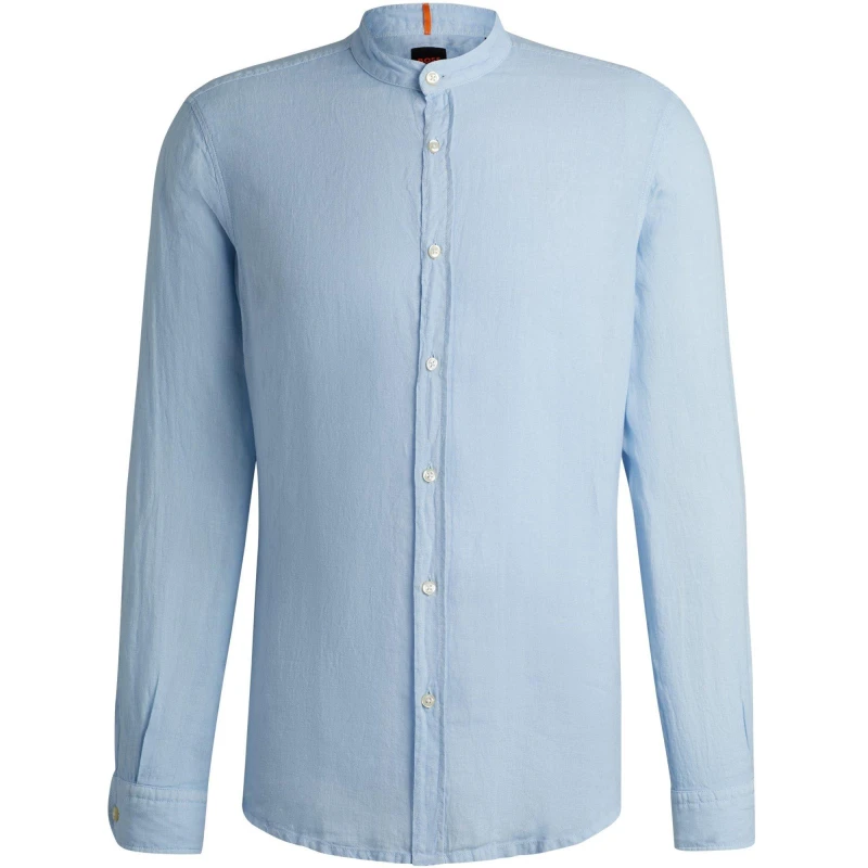 Image of Boss Mens HBO Race Plain Long-Sleeve Shirt Open Blue male XL