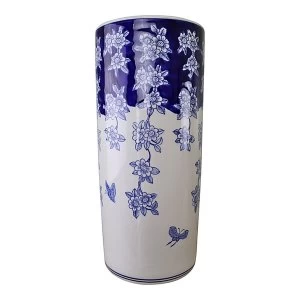 Image of Umbrella Stand, Vintage Blue & White Flowers and Butterfly Design