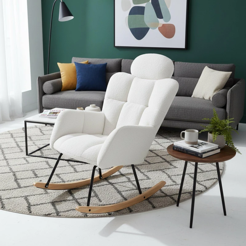 Image of Urban Meuble White Armchair with Rocking Base Cozy Design White unisex One Size